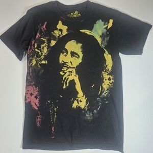 Bob Marley T-shirt Mens Small Black Yellow Graphic Rock Icons Casual Graphic Tee
